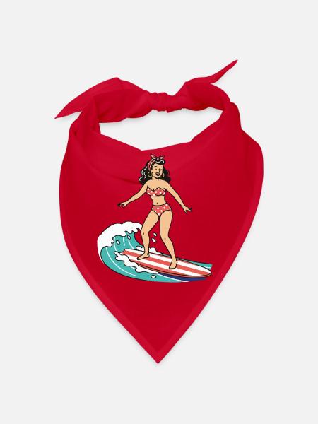 Pin-up-Mädchen auf dem Surfbrett - Bandana - Rot - Vorne