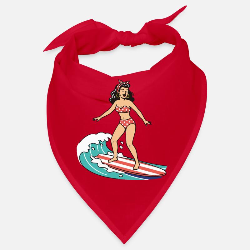Pin-up-Mädchen auf dem Surfbrett Bandana