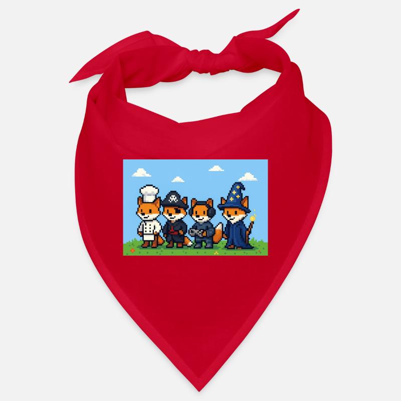 Pixel art fox group in fantasy world - Bandana - red