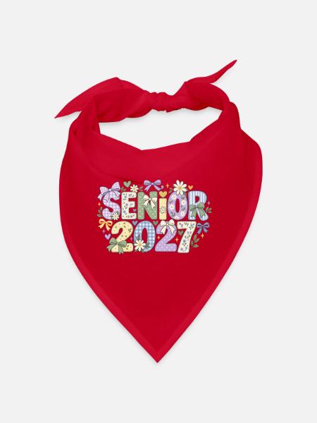 Senior 2027 Pastell-Blumenpatchwork & Schleifen - Bandana - Rot - Vorne