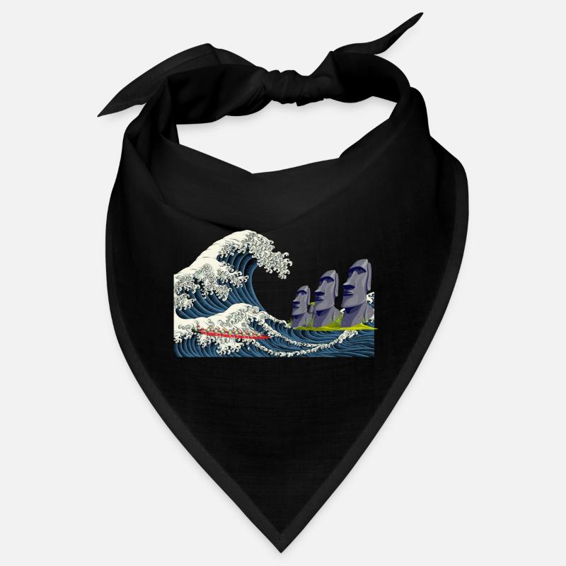 Big Wave Hokusai statues easter island chile Bandana
