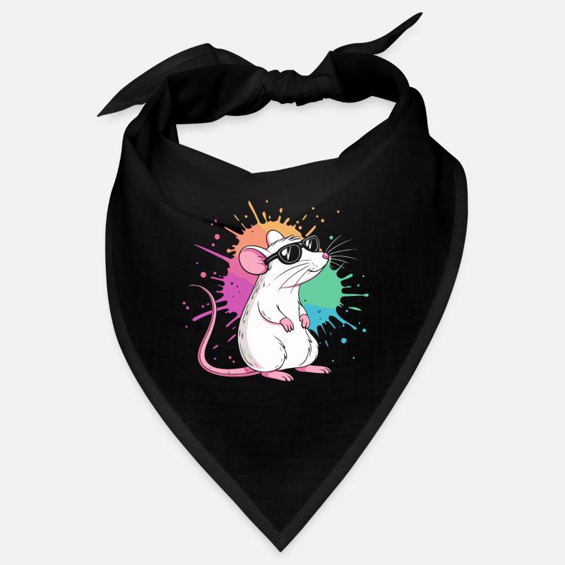 Elegante Ratte unter farbigen Splittern Bandana