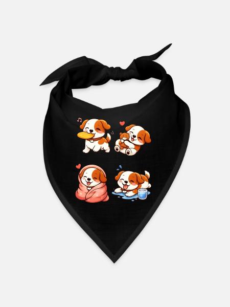 Adorable and Tender Cartoon Puppies - Bandana - red - Front