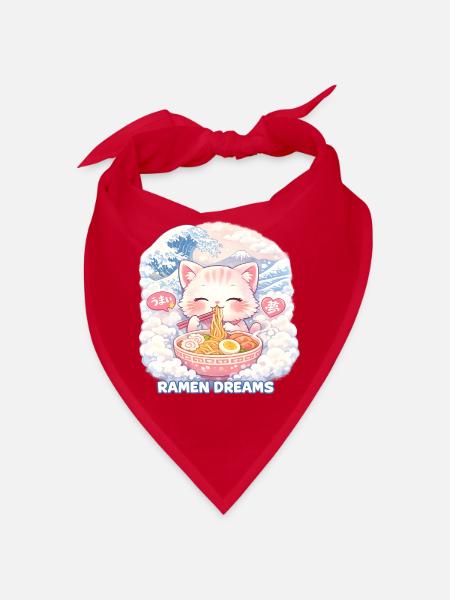 Kawaii Katze Ramen Nudeln Anime Katze - Bandana - Rot - Vorne