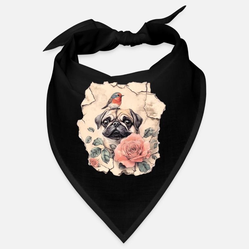 Mops mit Rotkehlchen Bandana