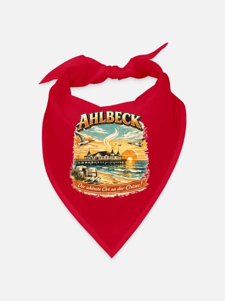Ahlbeck Ostsee Retro Motiv - Bandana - Rot - Vorne