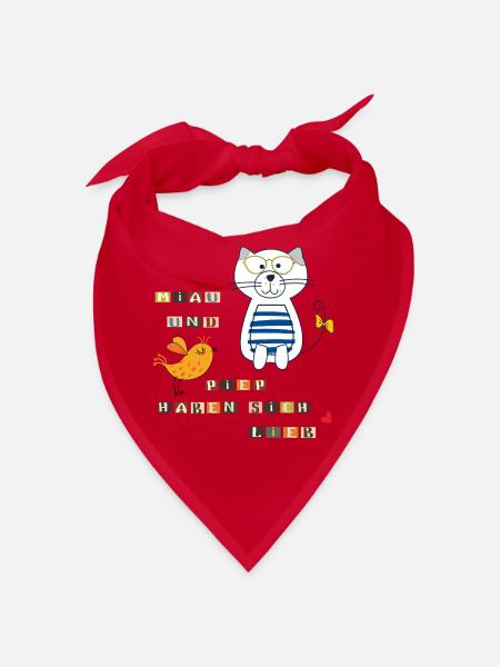 Katze und Vogel - Bandana - Rot - Vorne