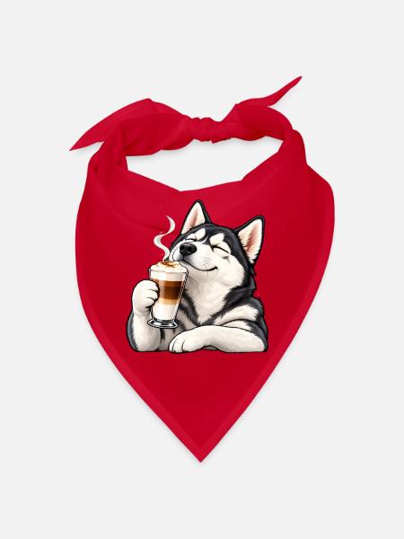Husky mit Latte Macchiato – Kaffeepause - Bandana - Rot - Vorne