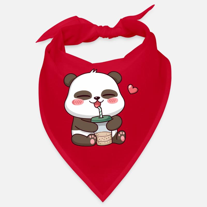 Adorable panda buvant du thé aux perles Bandana