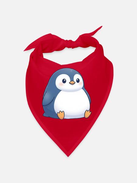 Niedlicher molliger Cartoon Pinguin sitzt Chubby - Bandana - Rot - Vorne