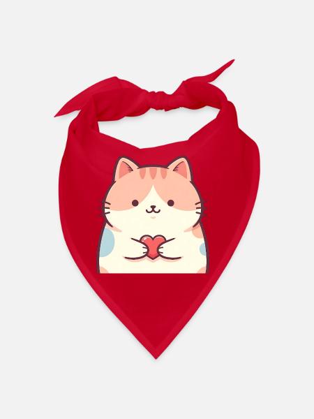 Cuddly Kitten Heart Cartoon Cat - Bandana - red - Front