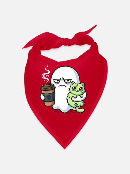 Halloween Kaffee Geist mit Zombie Katze - Bandana - Rot - Vorne