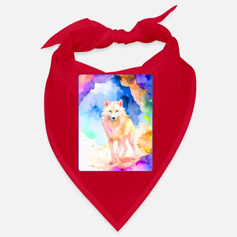 Weißer Wolf vor bunter Höhle Bandana
