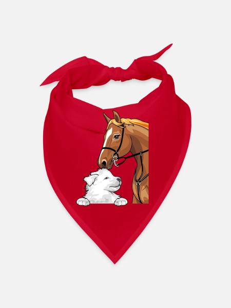 Weißer Schweizer Schäferhund und rotes Pferd - Bandana - Rot - Vorne