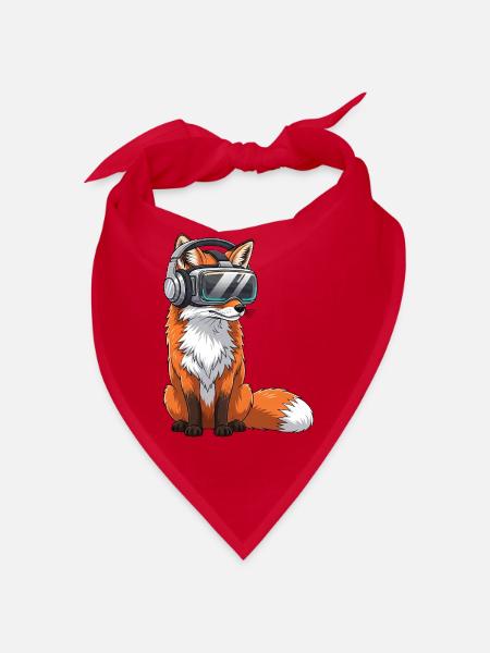 Fuchs Gamer Cartoon Spieler Virtual Reality  - Bandana - Rot - Vorne