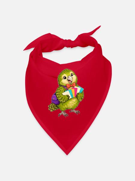 Grüner Papagei mit bunten Karten - Bandana - Rot - Vorne