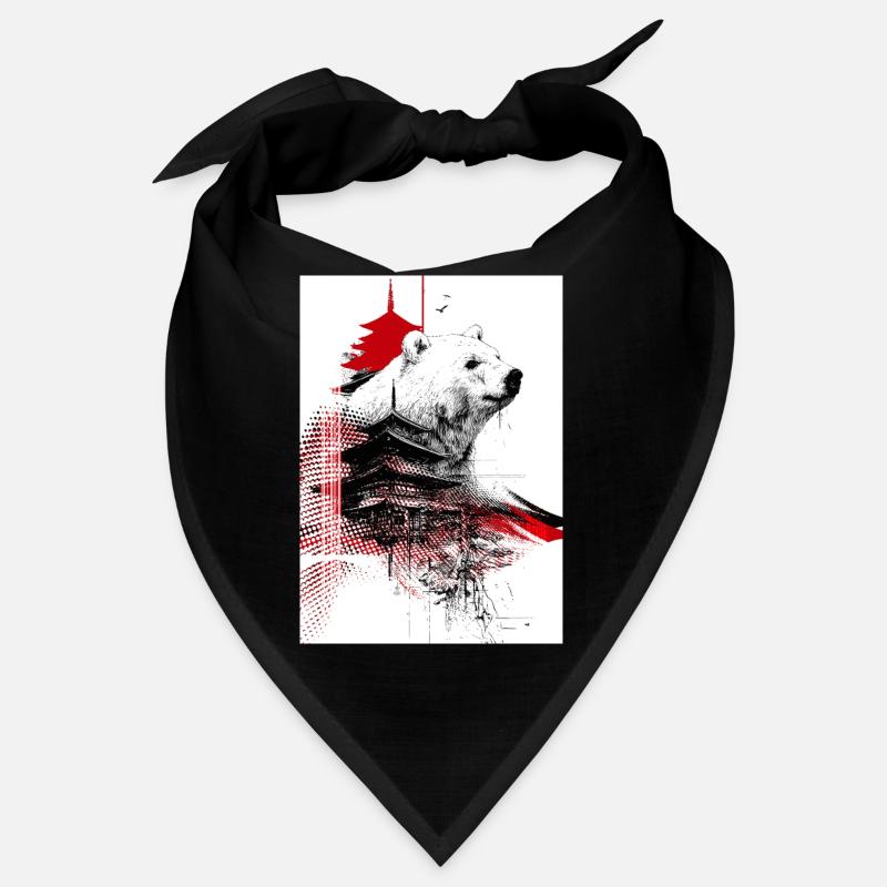Ours et Pagodes en Gravure Rouge Bandana