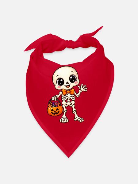 Niedliches Halloween-Skelett und Kürbis - Bandana - Rot - Vorne