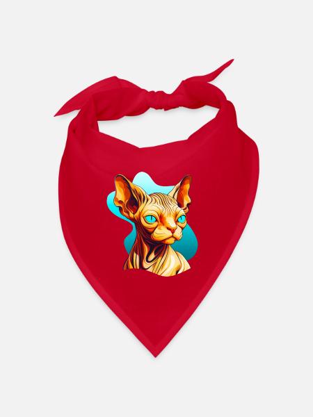 Sphynx Katze im coolen Comic Stil - Bandana - Rot - Vorne