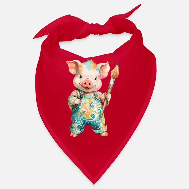 Farbenfrohes Schwein mit Pinsel Bandana