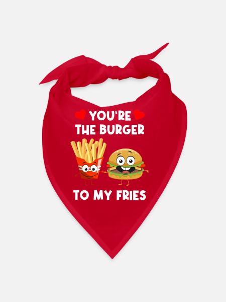 Burger Fries Love Heart Funny Humor Fast Food - Bandana - red - Front