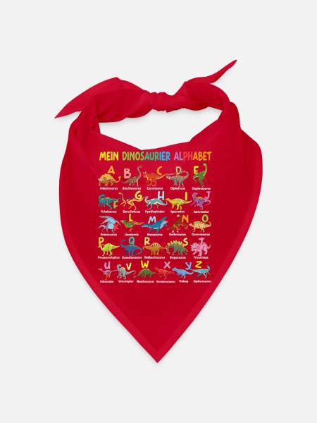 Dinosaurier Alphabet ABC Kinder Lernen Dino Motiv - Bandana - Rot - Vorne