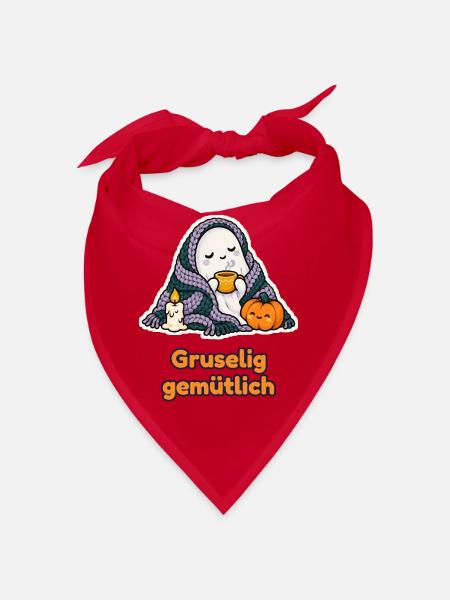 Gruselig gemütlich – Geist mit Decke und Tee - Bandana - Rot - Vorne