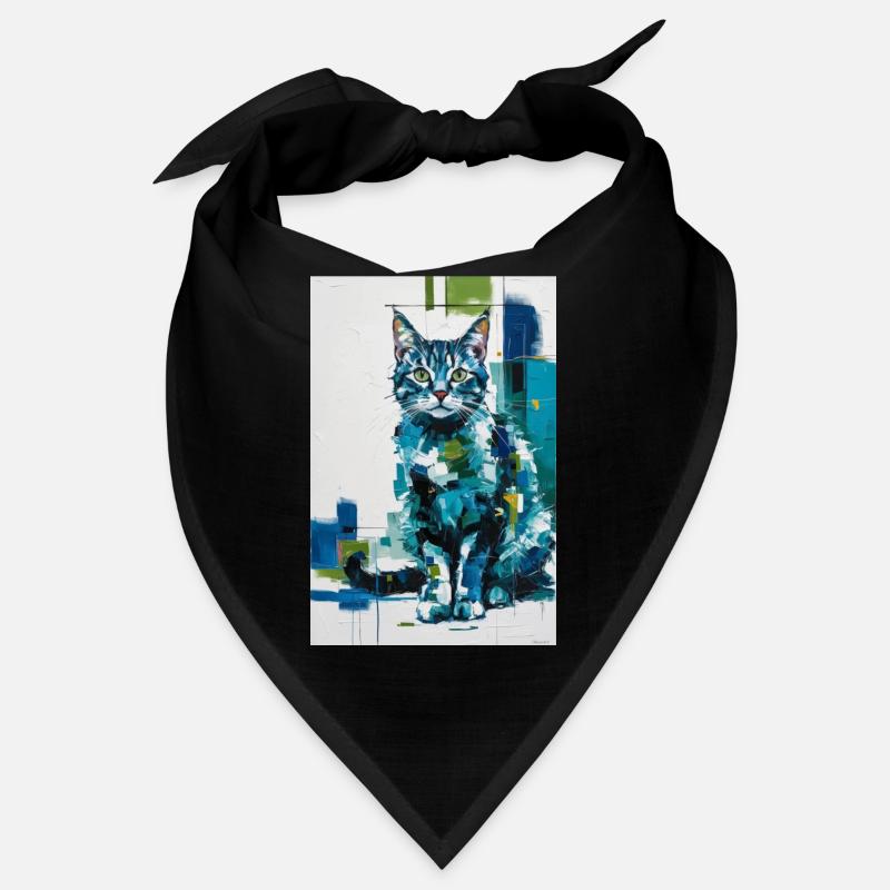 Chat abstrait en bleu vert / Numérique / Affiche #2 Bandana