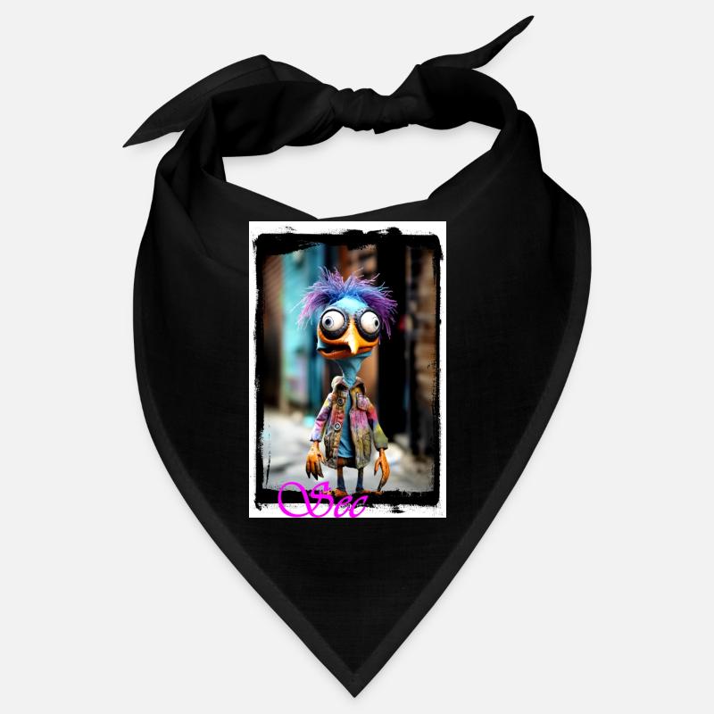 Bunte Vogelskulptur mit Punk-Style Bandana