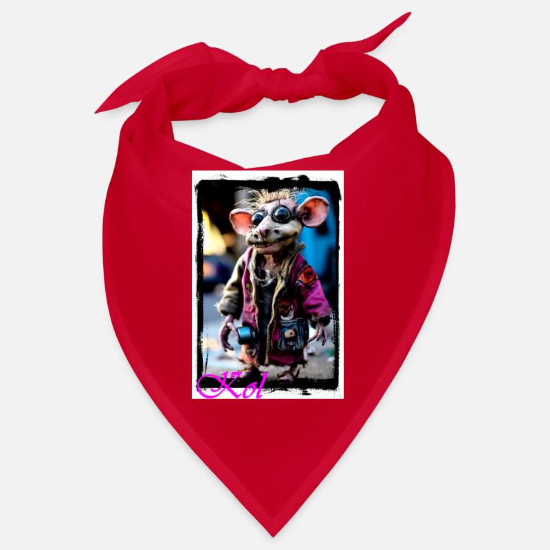 Bizarre mouse puppet as a punk with sunglasses Bandana