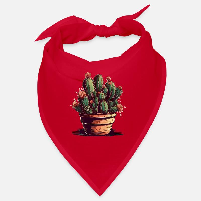 Petit cactus vert dans un pot de fleurs avec des fleurs Bandana