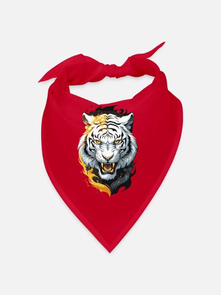 Flammen-Tiger Weißer Krieger - Bandana - Rot - Vorne