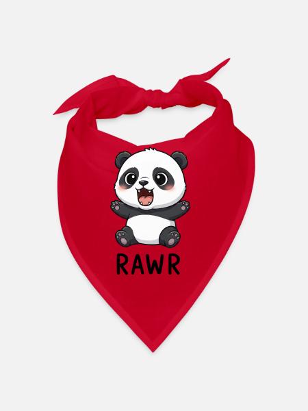 Süßer Panda Cartoon Brüllender Chibi - Bandana - Rot - Vorne