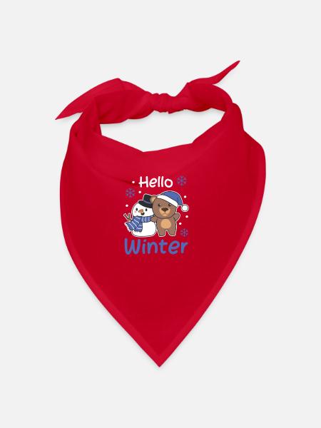 Bear Hello Winter Snowman Snow Christmas - Bandana - red - Front