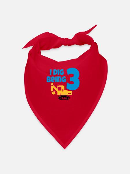 Excavator birthday 3 years - Bandana - red - Front