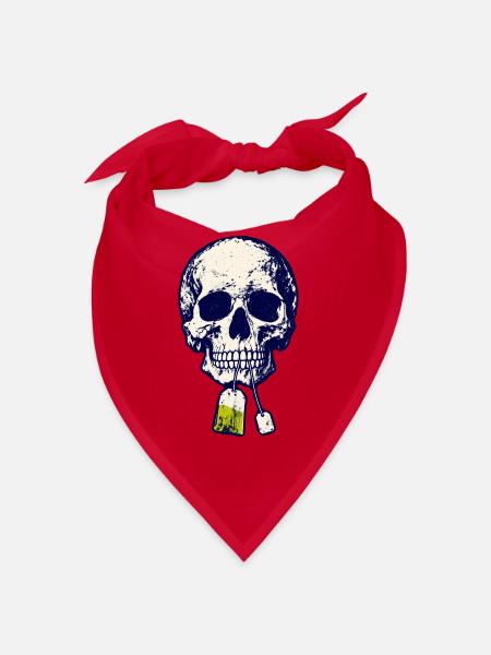 Schädel mit Teebeutel  - Bandana - Rot - Vorne