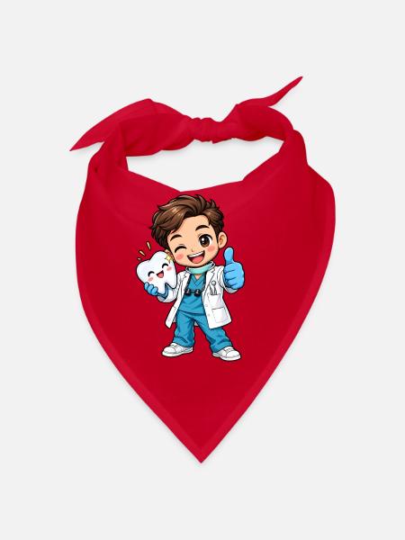 Zahnarzt Kawaii Style – Süßes Dentalmotiv - Bandana - Rot - Vorne
