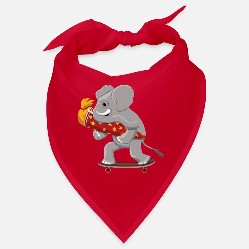 Eléphant avec planche à roulettes et cône d’école Bandana