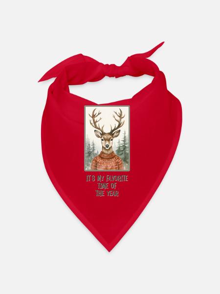 Lustiges Rentier im Weihnachtspullover - Bandana - Rot - Vorne