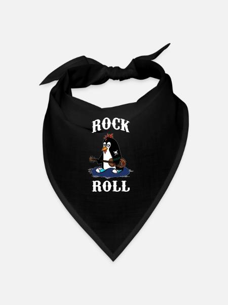 RocknRoll Rocker Tattoo Pinguin Musik Musiker - Bandana - Schwarz - Vorne