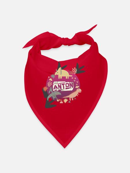 ANTON - Beautiful boy name with cute dinosaurs - Bandana - red - Front