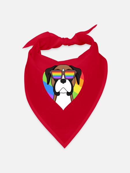 Regenbogen - Hund Deutscher Boxer mit Brille - Bandana - Rot - Vorne