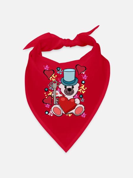 Valentinstag Valentin Teddybär Herz Schlüssel Herz - Bandana - Rot - Vorne