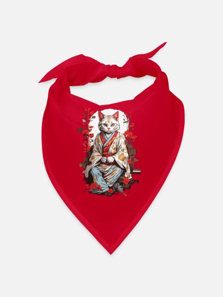Japanische Kimono Katze Ukiyo-E Katzen Design - Bandana - Rot - Vorne