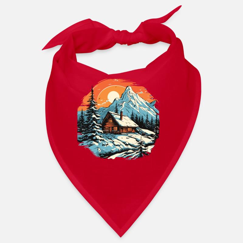 Winter Hut Mountains Snow Skiers Ski Bandana