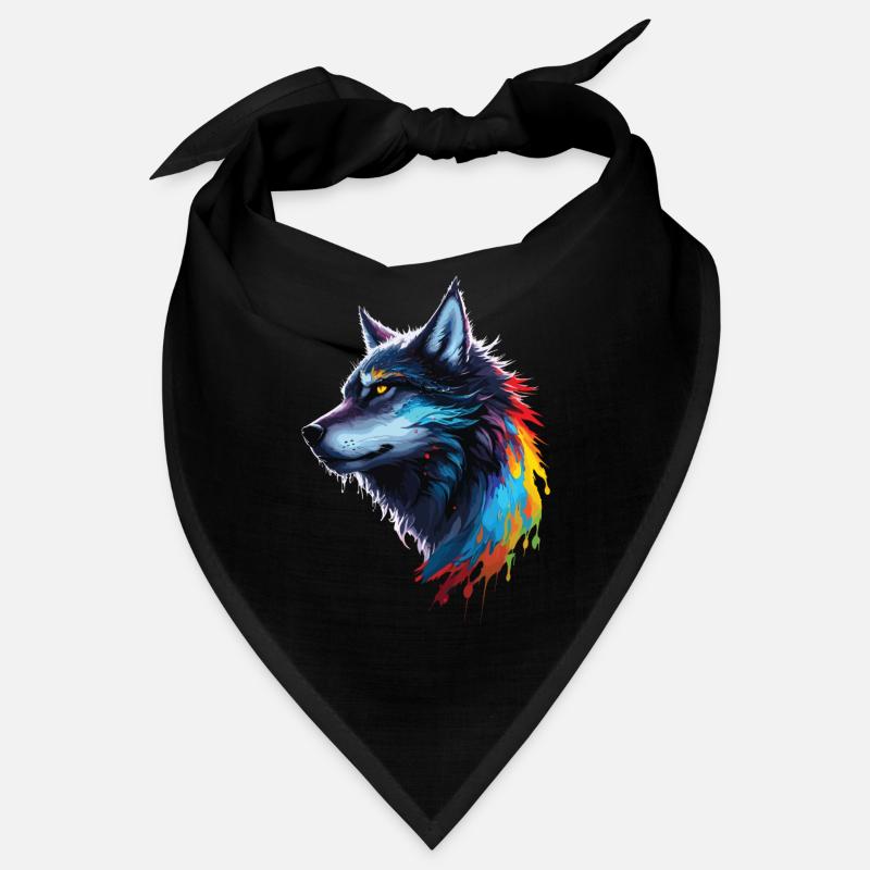 Loup aquarelle arcenciel éclaboussé Bandana