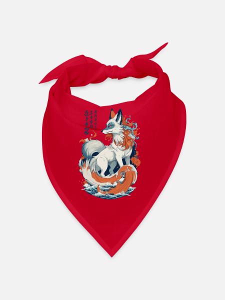 Vintage Ukiyo-E Kunst Japanische Kitsune Fuchs - Bandana - Rot - Vorne