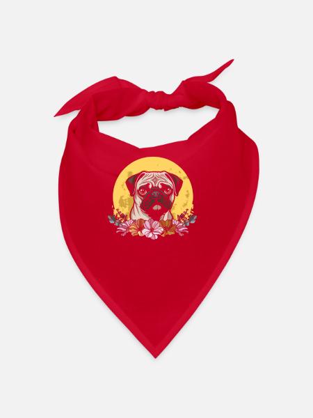 Pug Dog Wild Floral Moon - Bandana - red - Front