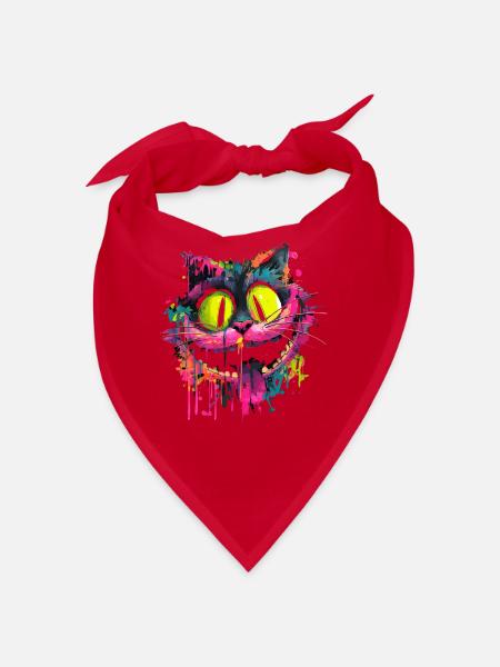 Colorful Psychedelic Cheshire Cat Street Art Style - Bandana - red - Front