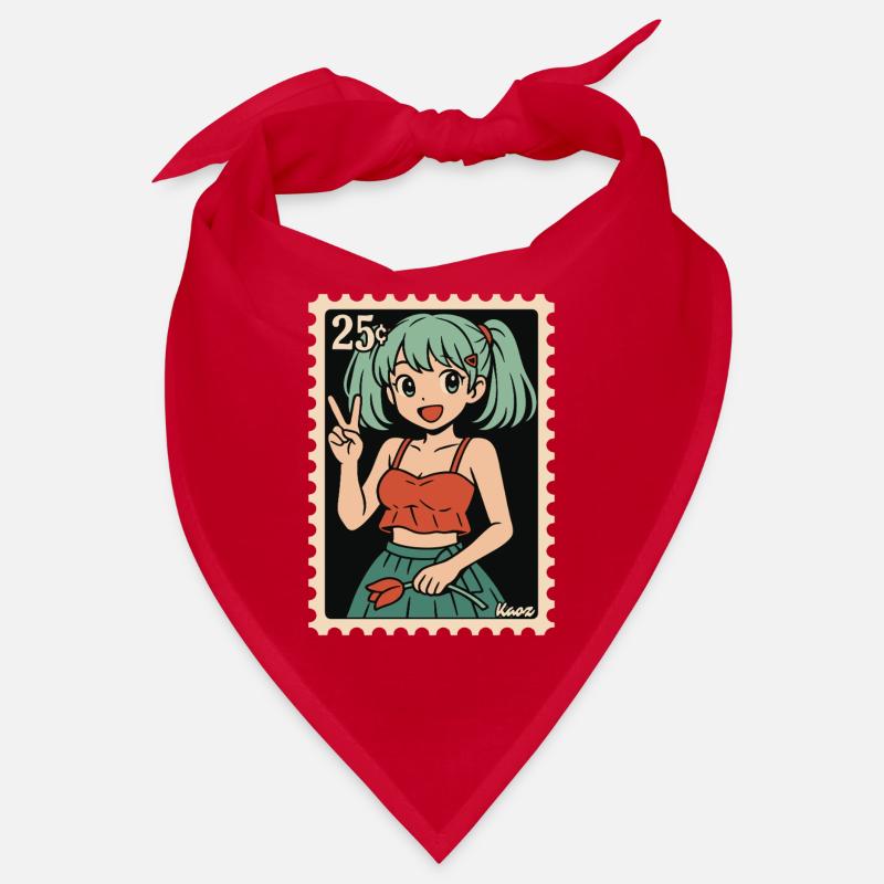 Anime Mädchen Poststempel Illustration - Bandana - Rot